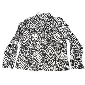 Croft & Barrow Women's Linen Blend Jacket Black White Floral Button Down Size L